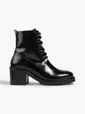 MAJE Glossed-leather combat boots in Black Size 39 EUC